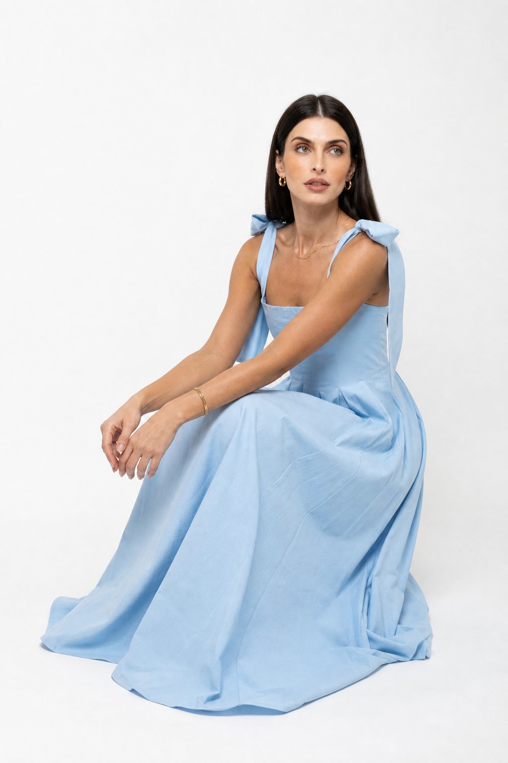 Joséphine Lace-Up Maxi Dress — Blue, studio product shot