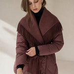 Juliette Fringe Down Coat — Red, banana_republic product shot
