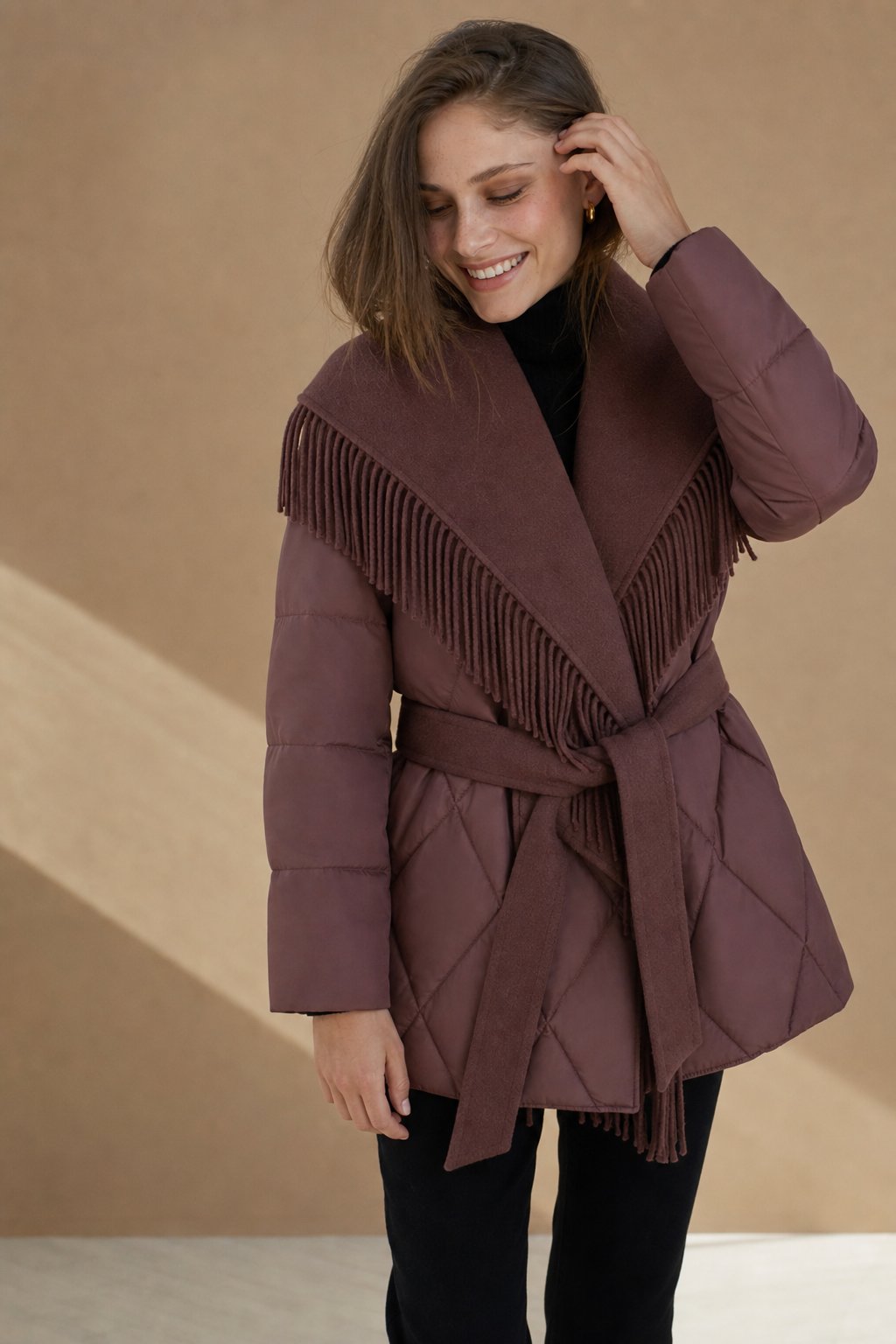 Juliette Fringe Down Coat — Red, banana_republic product shot