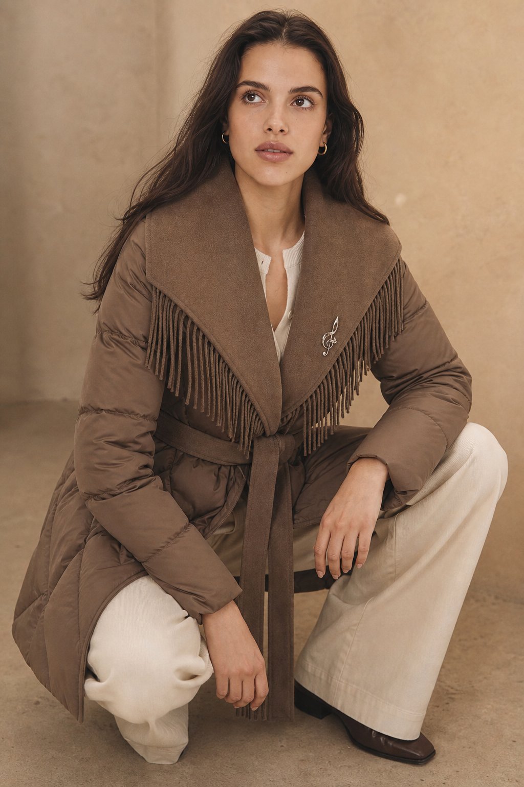 Juliette Fringe Down Coat — Brown, banana_republic product shot