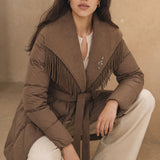 Juliette Fringe Down Coat — Brown, banana_republic product shot