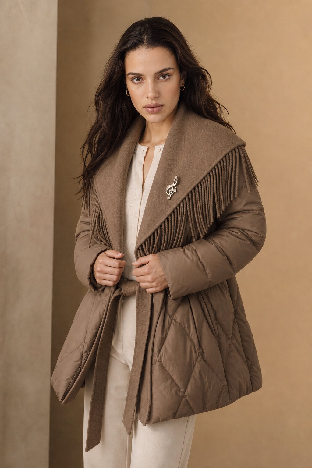 Juliette Fringe Down Coat — Brown, banana_republic product shot
