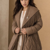 Juliette Fringe Down Coat — Brown, banana_republic product shot
