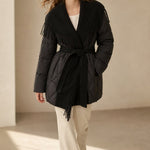 Juliette Fringe Down Coat — black, banana_republic product shot