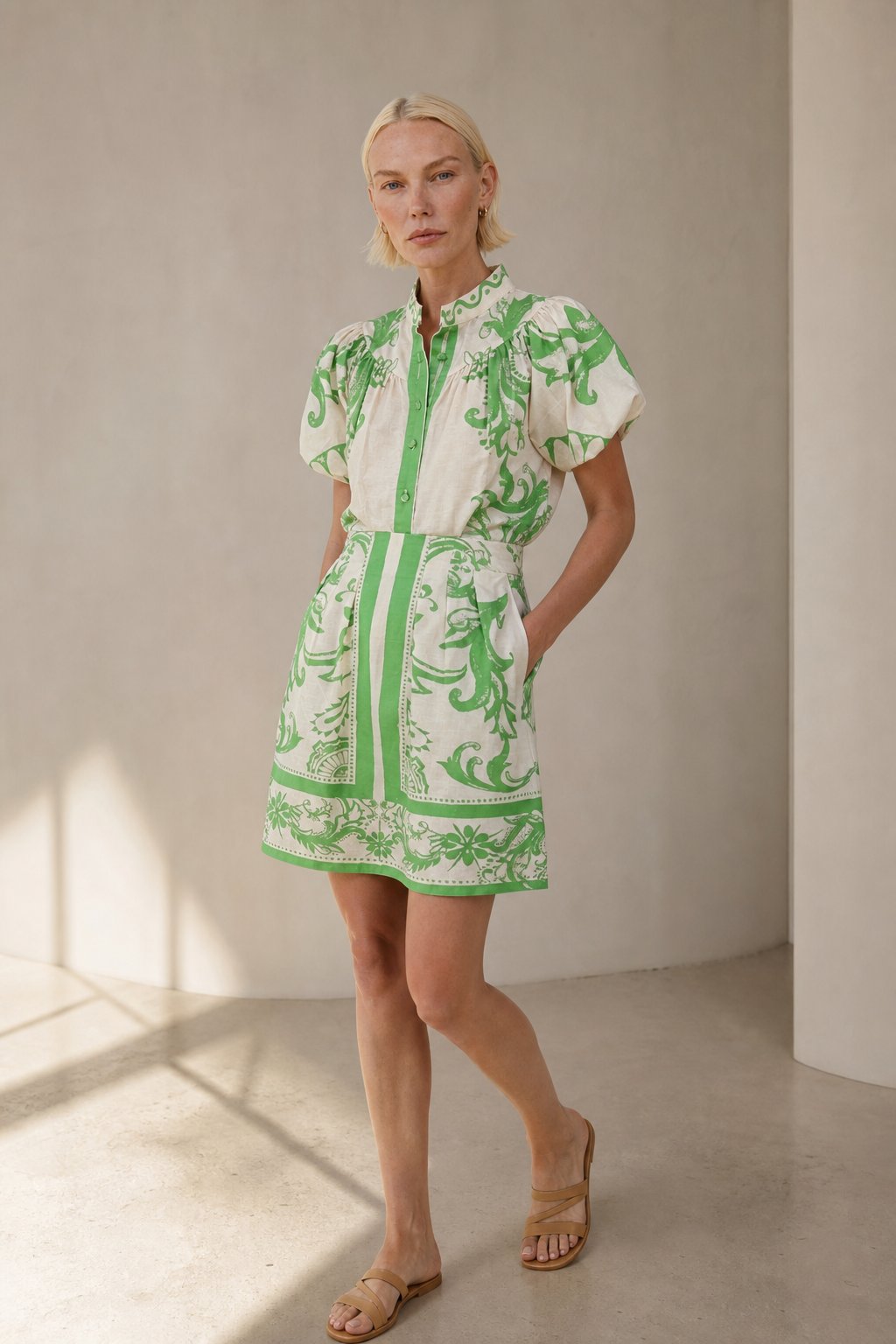 Kelsey Linen Floral Two-piece Dress — Lime, banana_republic product shot