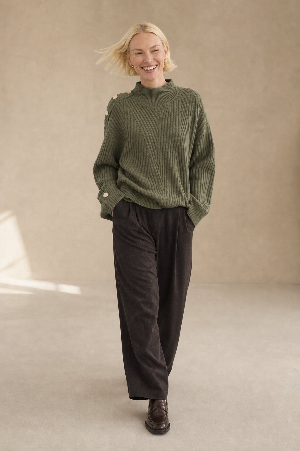 Adèle Oversized Knit Pullover — Olive, banana_republic product shot
