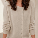 Amélise Asymmetric Cashmere Button Sweater — Khaki, studio product shot