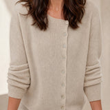 Amélise Asymmetric Cashmere Button Sweater — Khaki, studio product shot