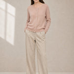 Amélise Asymmetric Cashmere Button Sweater — Pink, studio product shot