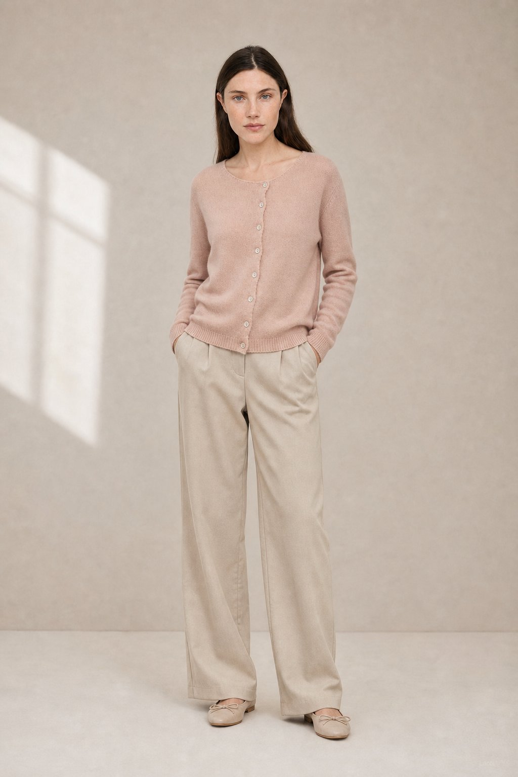 Amélise Asymmetric Cashmere Button Sweater — Pink, studio product shot