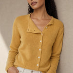 Amélise Asymmetric Cashmere Button Sweater — Yellow, studio product shot