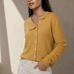 Amélise Asymmetric Cashmere Button Sweater — Yellow, studio product shot
