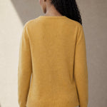 Amélise Asymmetric Cashmere Button Sweater — Yellow, studio product shot