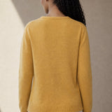 Amélise Asymmetric Cashmere Button Sweater — Yellow, studio product shot