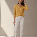 Amélise Asymmetric Cashmere Button Sweater — Yellow, studio product shot