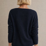 Amélise Asymmetric Cashmere Button Sweater — Navy, studio product shot