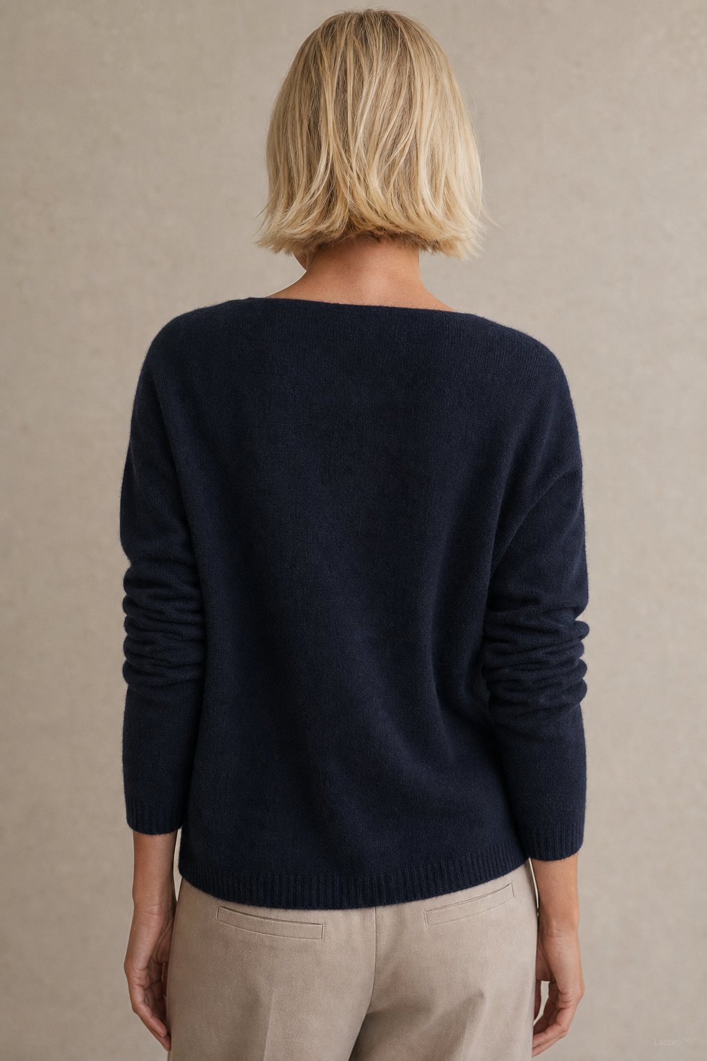 Amélise Asymmetric Cashmere Button Sweater — Navy, studio product shot