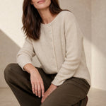Amélise Asymmetric Cashmere Button Sweater — Khaki, studio product shot