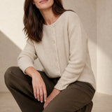 Amélise Asymmetric Cashmere Button Sweater — Khaki, studio product shot
