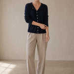 Amélise Asymmetric Cashmere Button Sweater — Navy, studio product shot