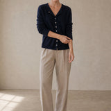 Amélise Asymmetric Cashmere Button Sweater — Navy, studio product shot