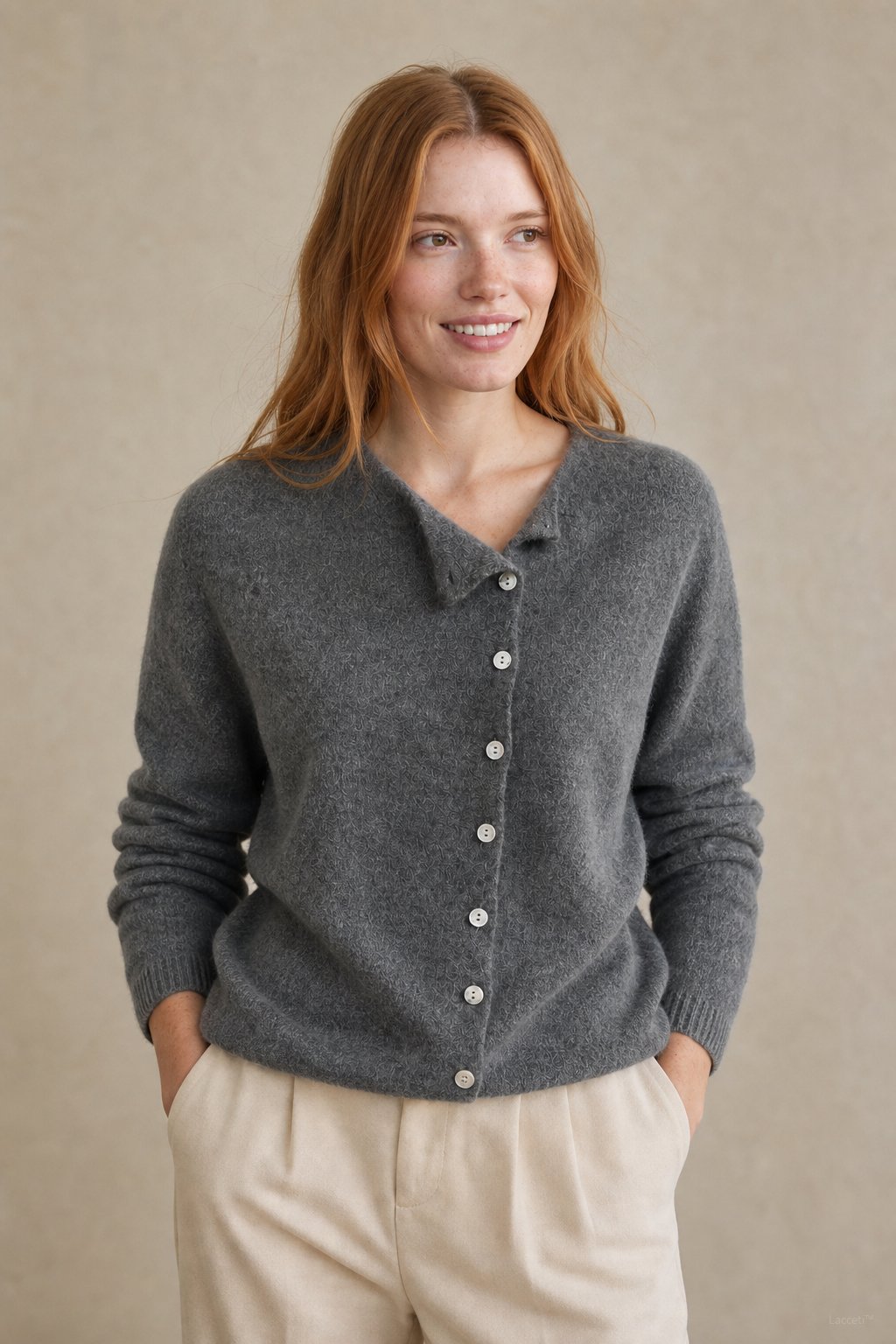Amélise Asymmetric Cashmere Button Sweater, studio product shot