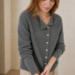 Amélise Asymmetric Cashmere Button Sweater, studio product shot