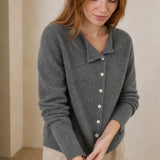 Amélise Asymmetric Cashmere Button Sweater, studio product shot