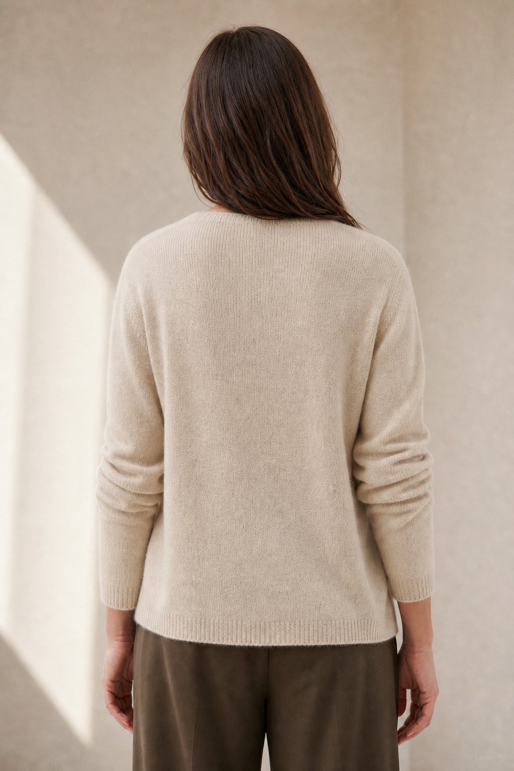 Amélise Asymmetric Cashmere Button Sweater — Khaki, studio product shot