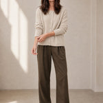 Amélise Asymmetric Cashmere Button Sweater — Khaki, studio product shot