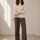 Amélise Asymmetric Cashmere Button Sweater — Khaki, studio product shot