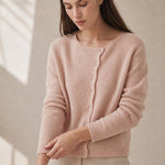 Amélise Asymmetric Cashmere Button Sweater — Pink, studio product shot