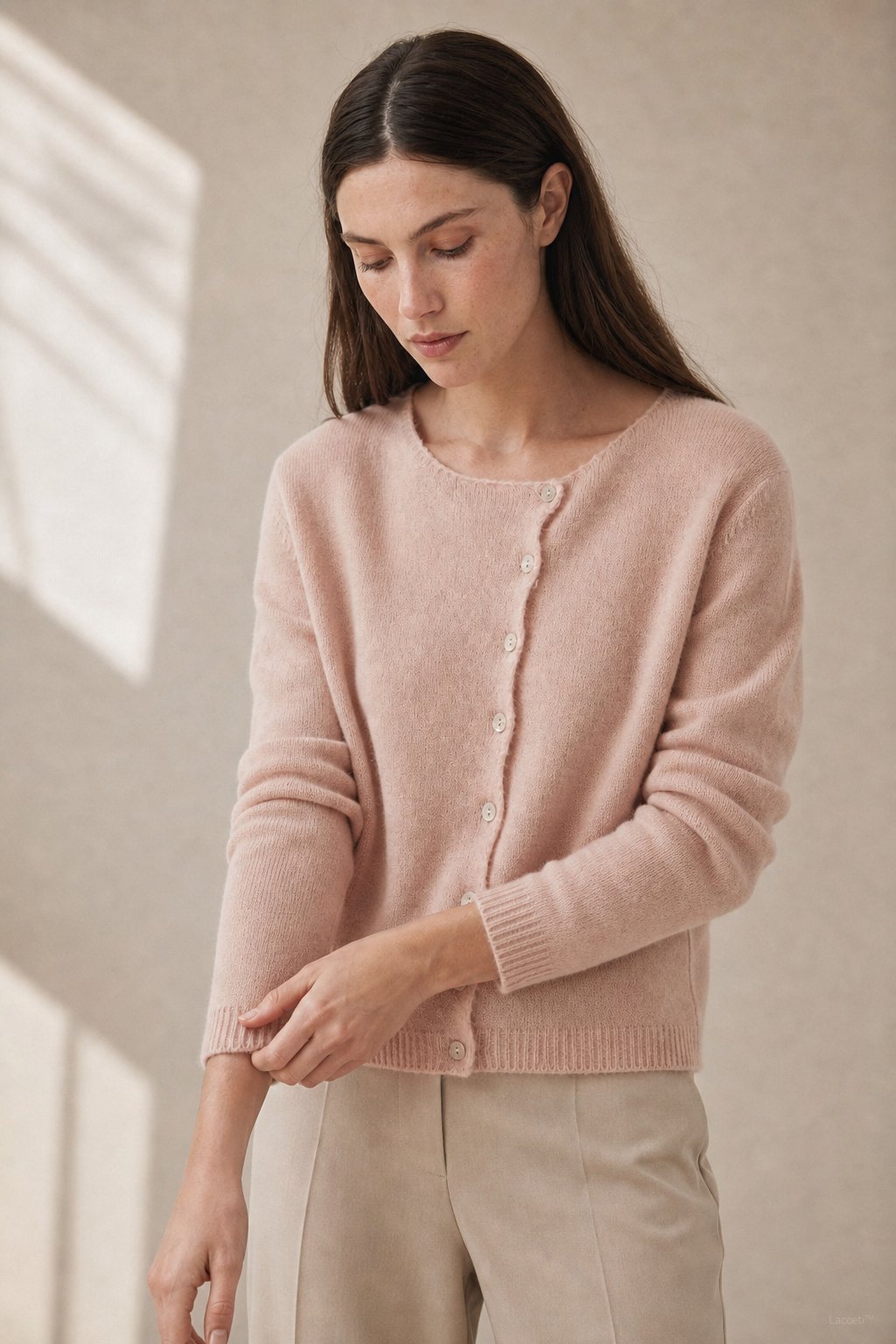 Amélise Asymmetric Cashmere Button Sweater — Pink, studio product shot