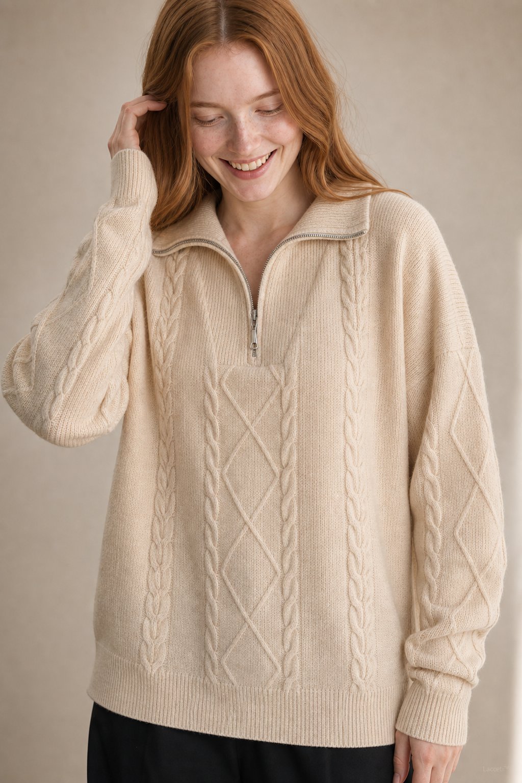 Anouk Quarter-Zip Sweater — Khaki, banana_republic product shot
