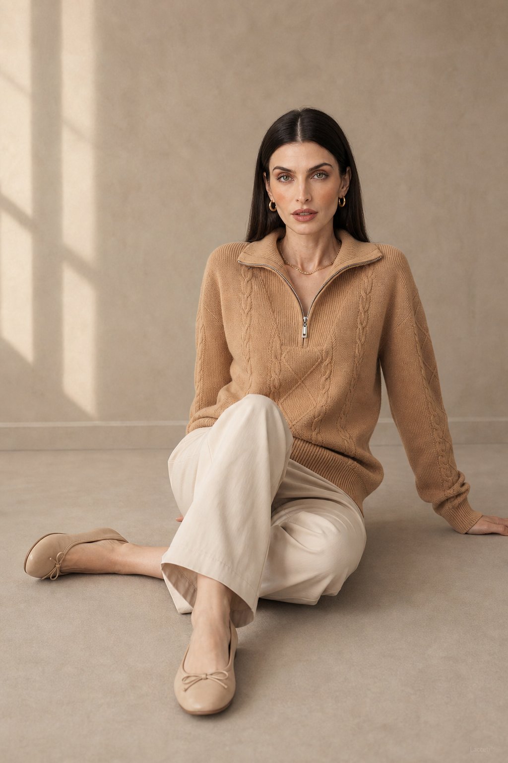 Anouk Quarter-Zip Sweater — Beige, banana_republic product shot