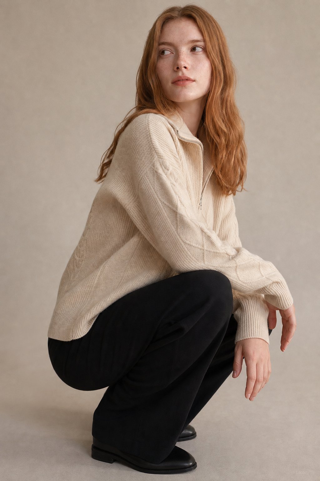 Anouk Quarter-Zip Sweater — Khaki, banana_republic product shot