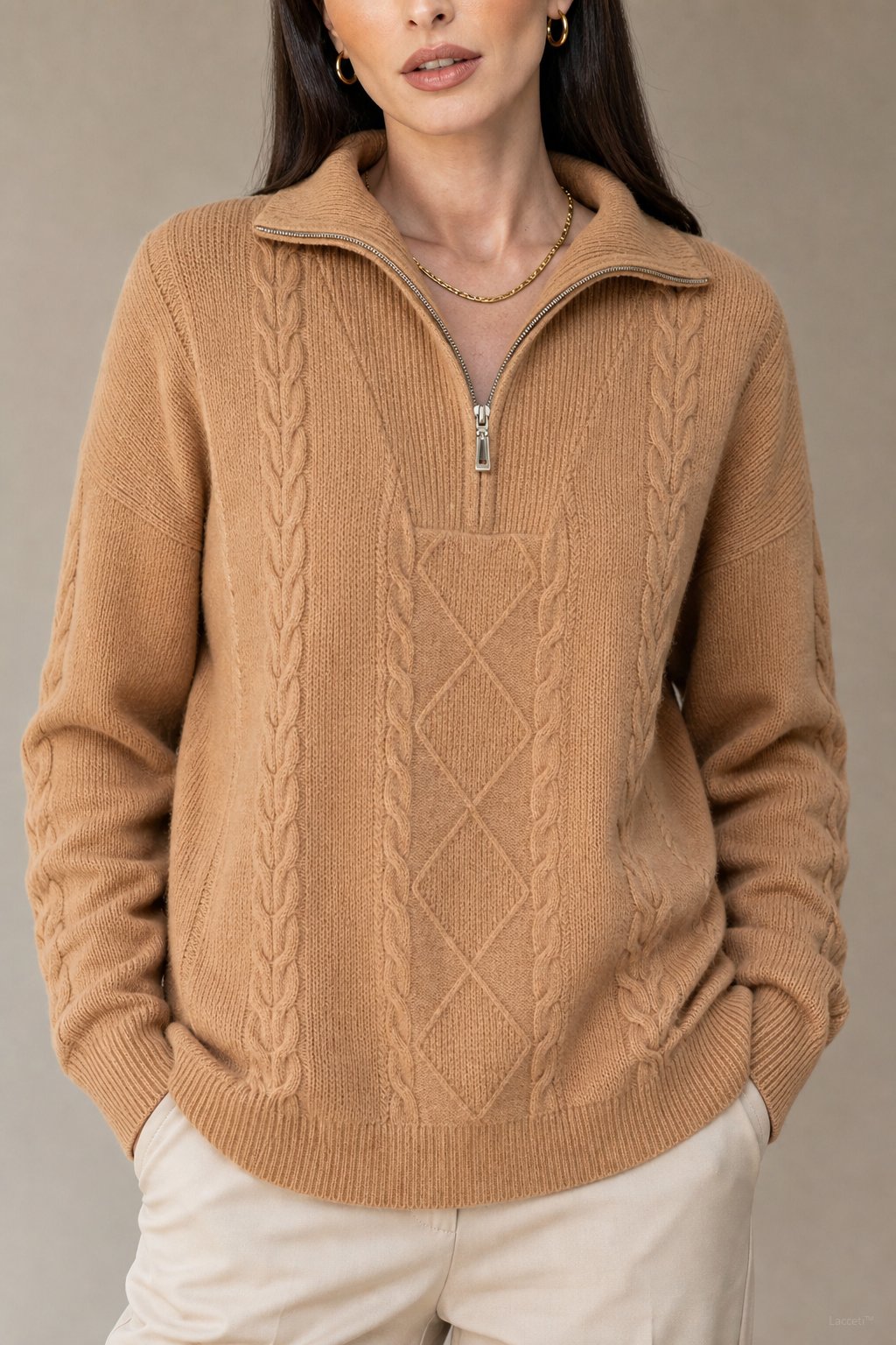Anouk Quarter-Zip Sweater — Beige, banana_republic product shot