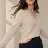 Aurora Lace Cardigan — Khaki, studio product shot