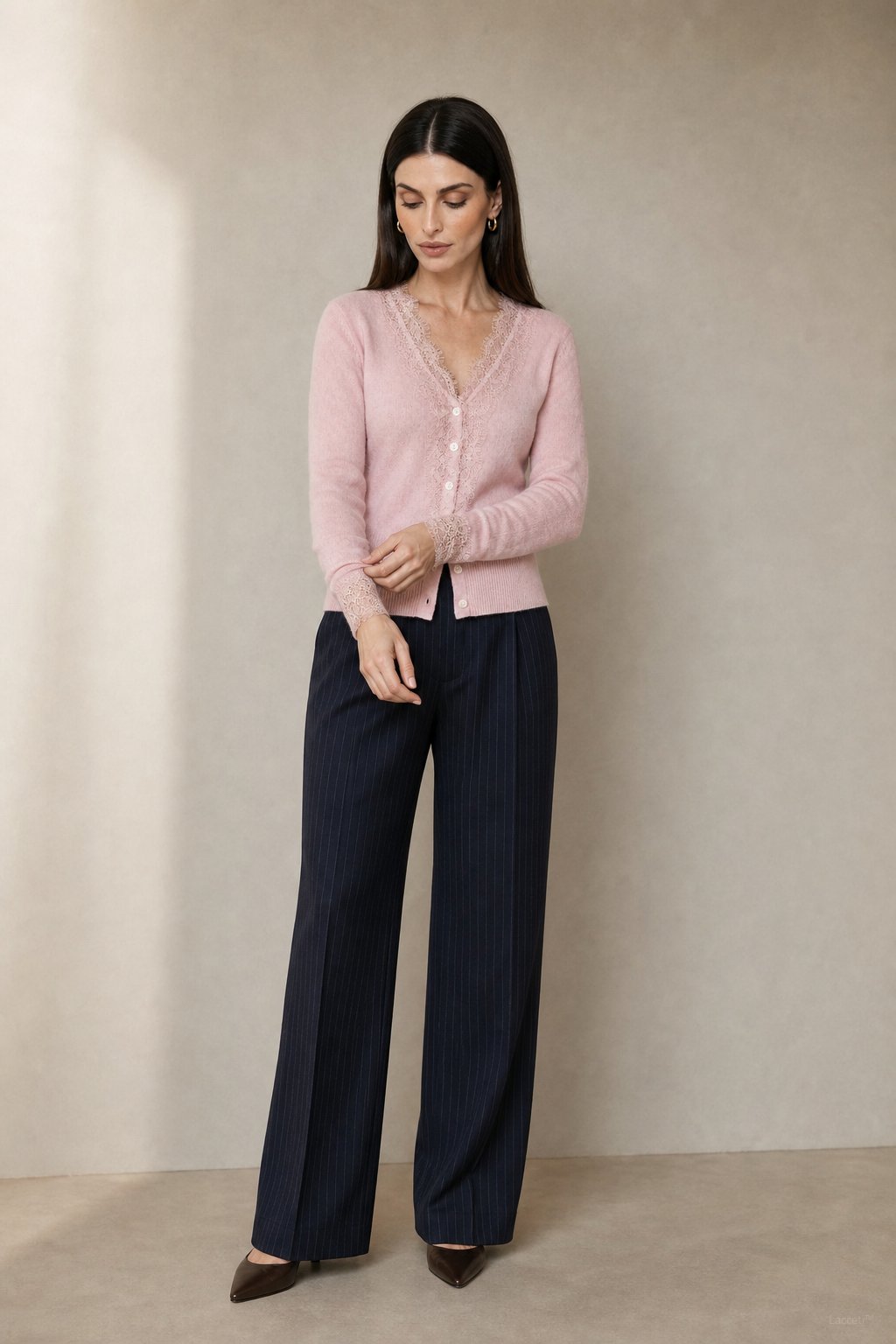 Aurora Lace Cardigan — Pink, studio product shot