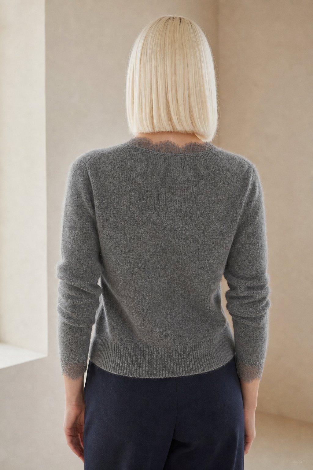 Aurora Lace Cardigan — Gray, studio product shot