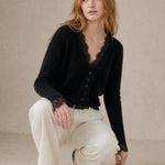 Aurora Lace Cardigan — Black, studio product shot