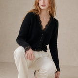Aurora Lace Cardigan — Black, studio product shot