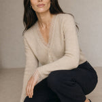 Aurora Lace Cardigan — Khaki, studio product shot