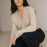 Aurora Lace Cardigan — Khaki, studio product shot