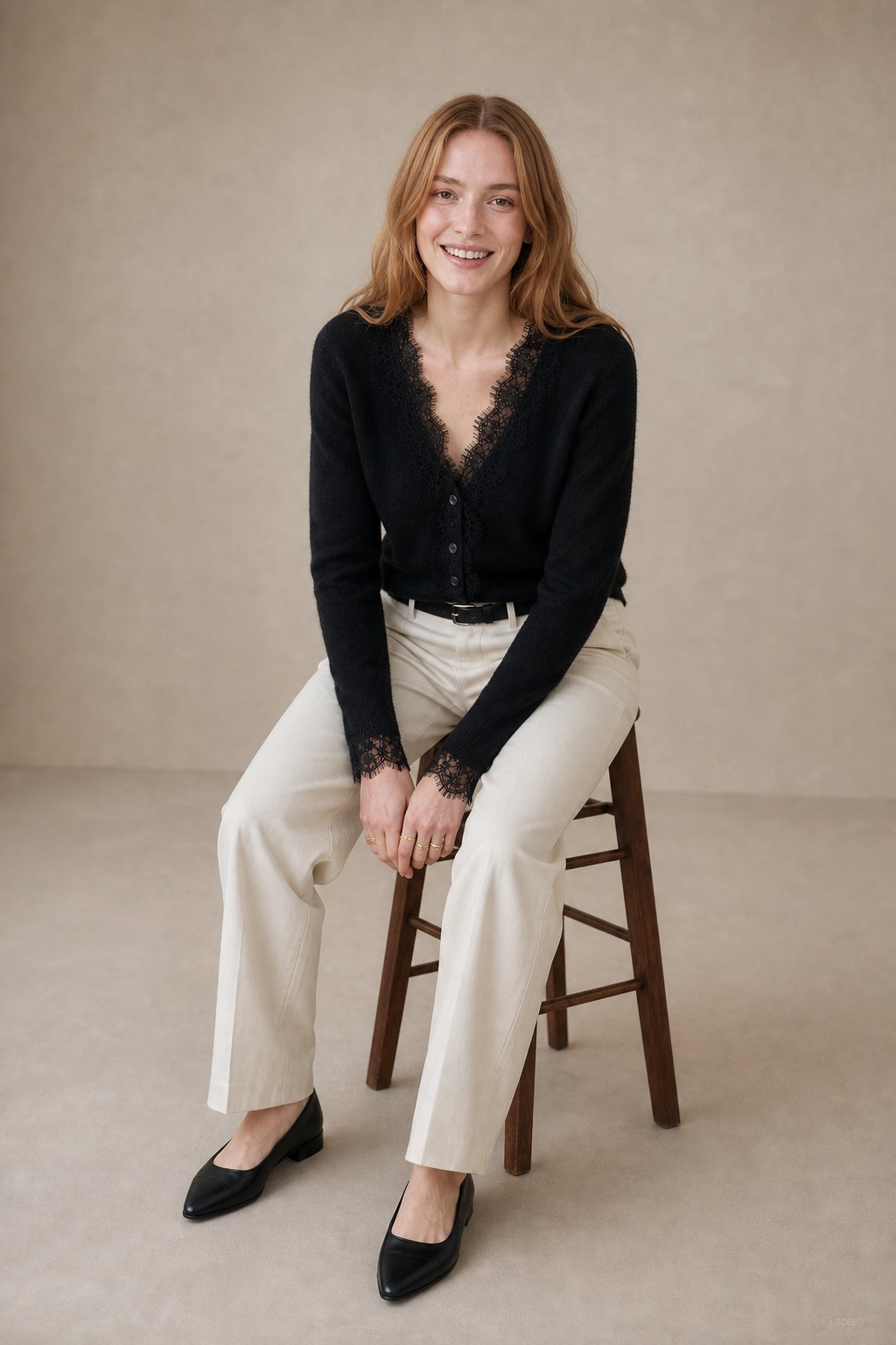 Aurora Lace Cardigan — Black, studio product shot