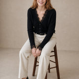 Aurora Lace Cardigan — Black, studio product shot