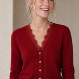Aurora Lace Cardigan — Red, studio product shot