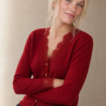 Aurora Lace Cardigan — Red, studio product shot