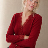 Aurora Lace Cardigan — Red, studio product shot
