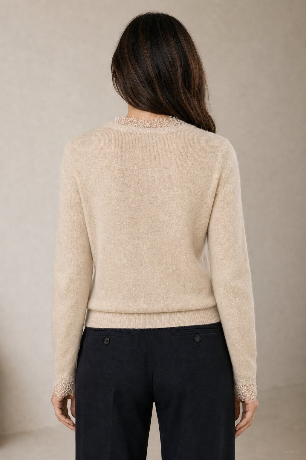 Aurora Lace Cardigan — Khaki, studio product shot